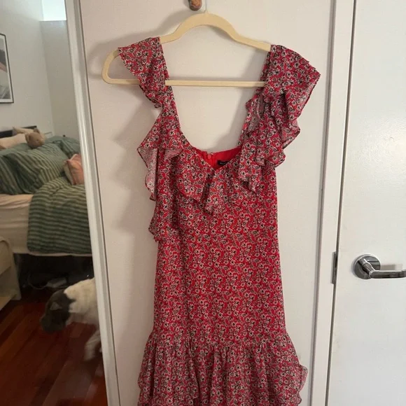 MARISSA WEBB Red Floral Ruffle Tiered Midi Dress - Picture 3 of 11